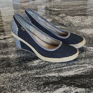 (7) Keds Denim Wedge Classic Vacation Fall Office Night Out Color Block